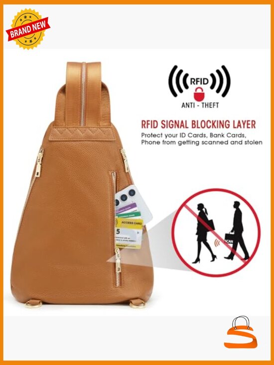 Top Grain Leather Sling Bag Crossbody Fanny Pack RFID Blocking Travel Daypack main image 5